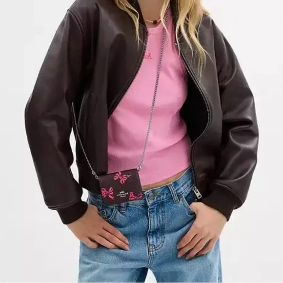 Mini Wallet On A Chain With Bow Print - Picture 3 of 3